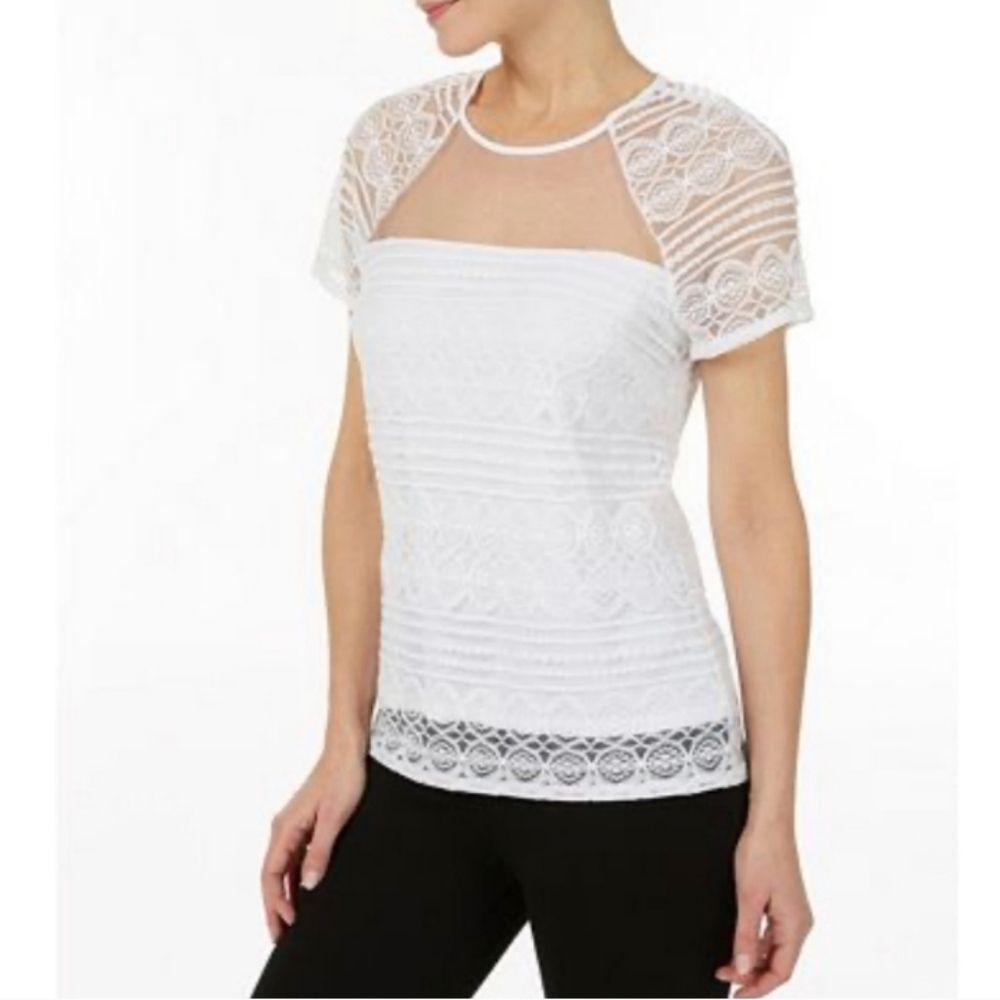 Laundry by Shelli Segal Illusion White Lace Top Size S.